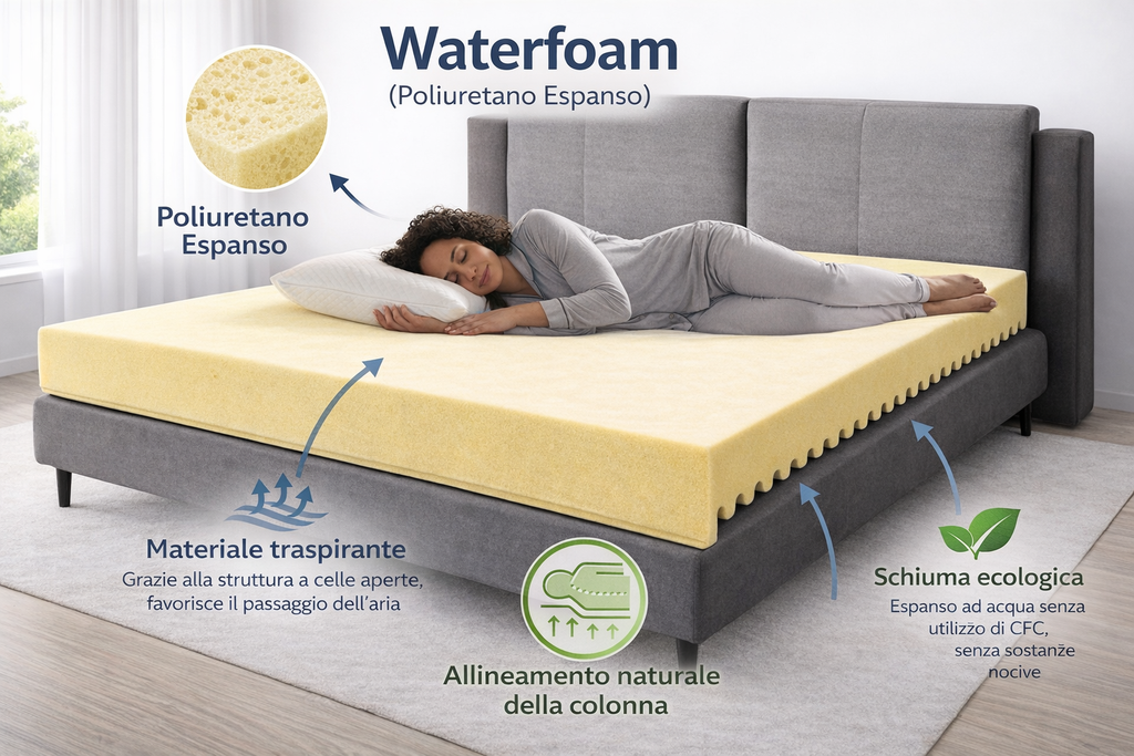 Materasso Sfoderabile con Zip in Waterfoam ad Alta Densità Rivestimento Aloe Vera
