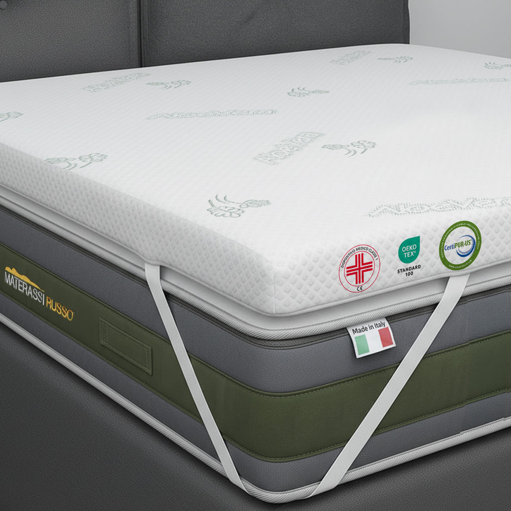 Topper "COMFYTOP" in Memory Foam 5 cm Sfoderabile in Aloe Vera