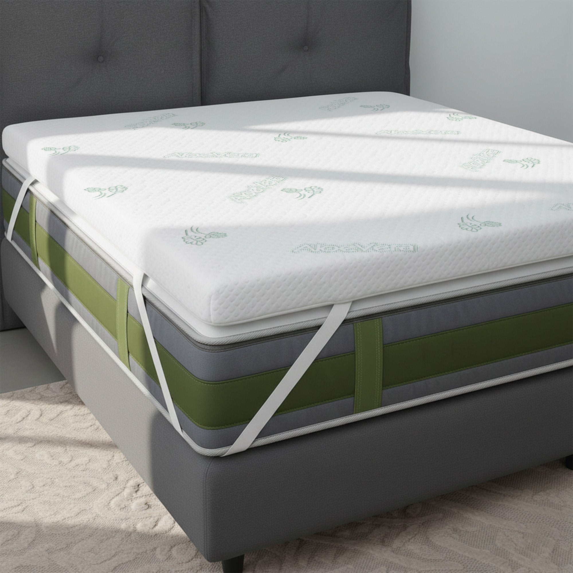 Copertura per Topper in Aloe Vera con Cerniera e 4 Elastici
