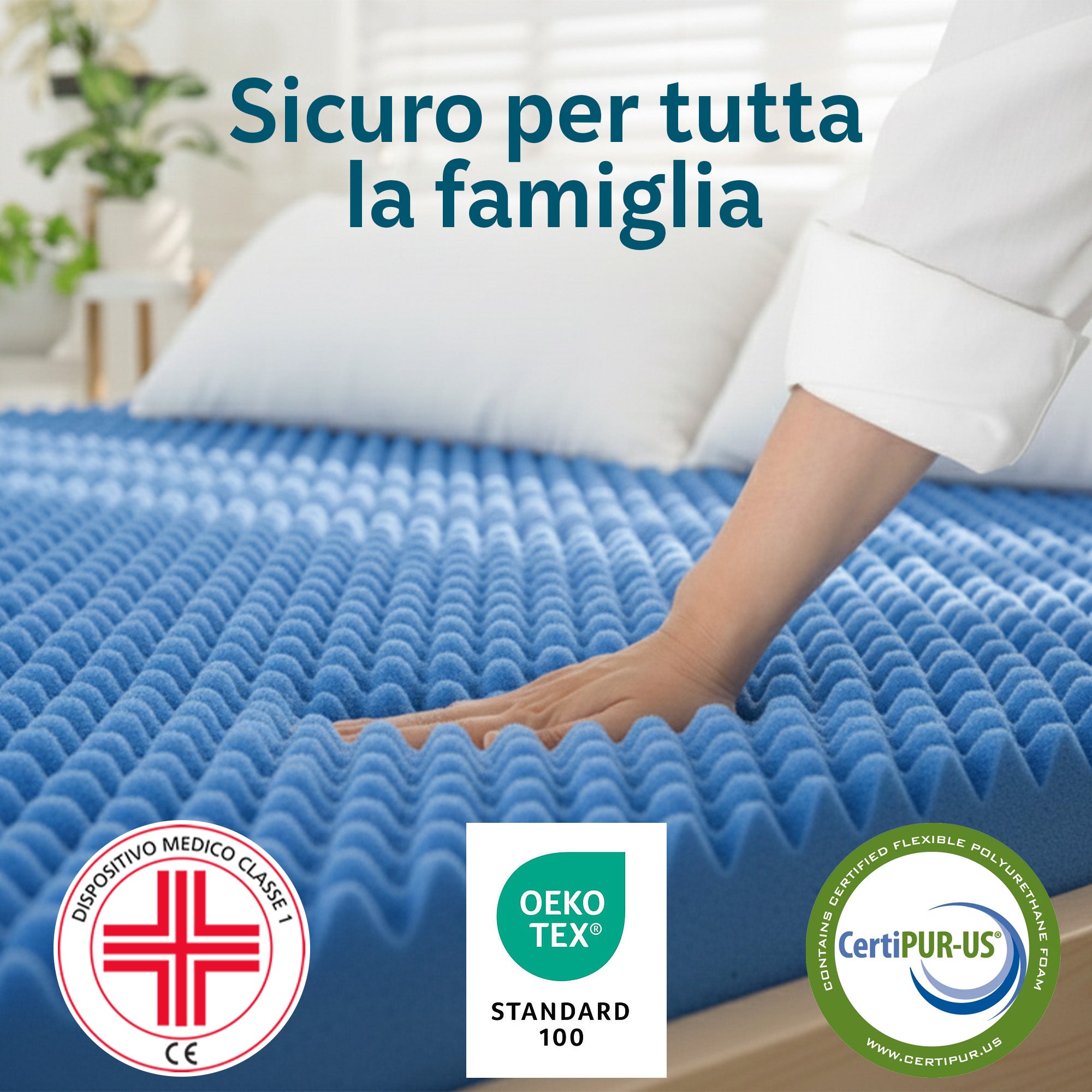 Topper "COMFYTOP" in Memory Foam 5 cm Sfoderabile in Aloe Vera