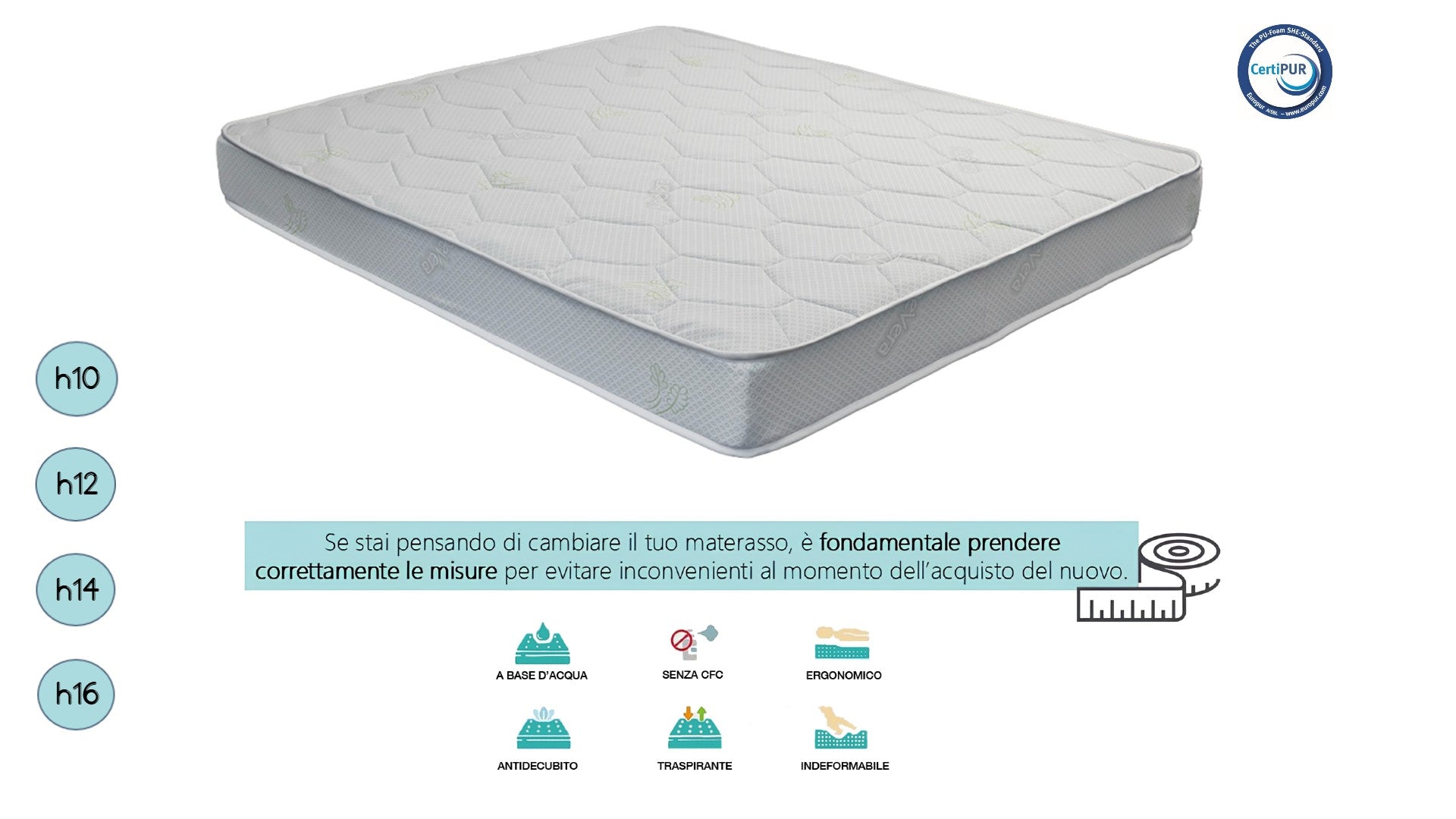 Materasso per Divano Letto Pieghevole in Water Foam con Rivestimento Aloe Vera